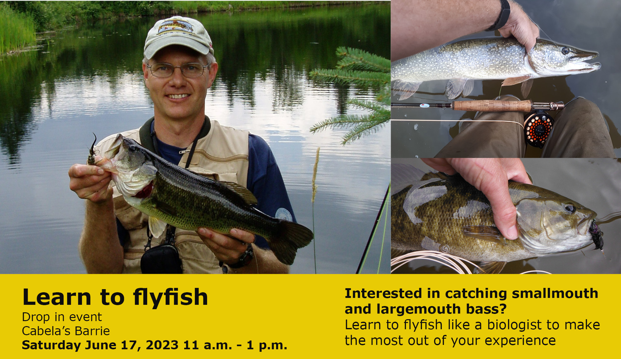 NVCA's fisheries biologist Fred Dobbs and Cabela's Barrie will be hosting a flyfishing workshop! ﻿ Both smallmouth and largemouth bass are both exciting to catch while flyfishing! To be successful with these species, however, requires different gear, flies and techniques than fly fishing for trout. ﻿ Come join us on Saturday, June 17 to learn how to fly fish for bass to make sure you have the best ever summer season on the water!