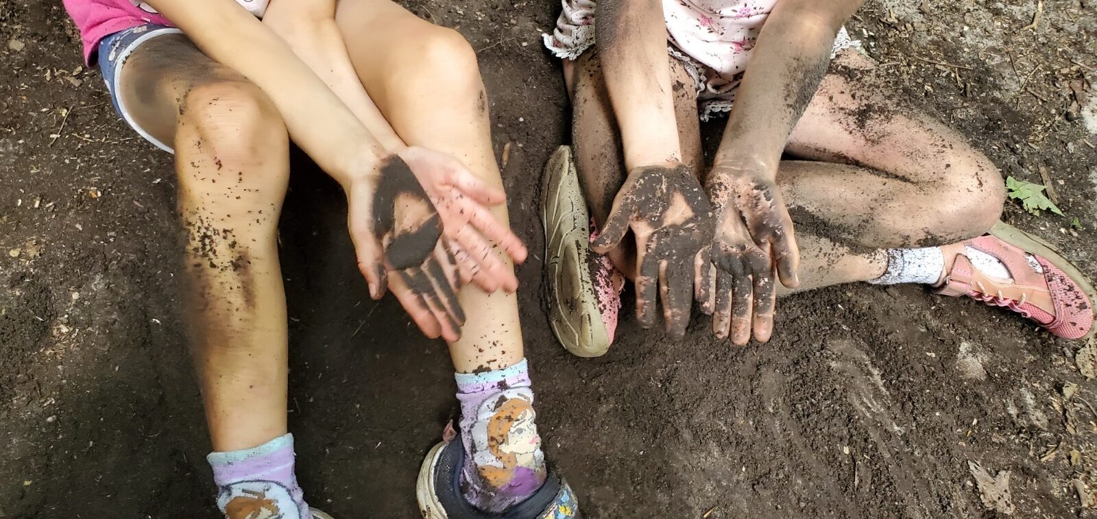 Two pairs of hands in dirt